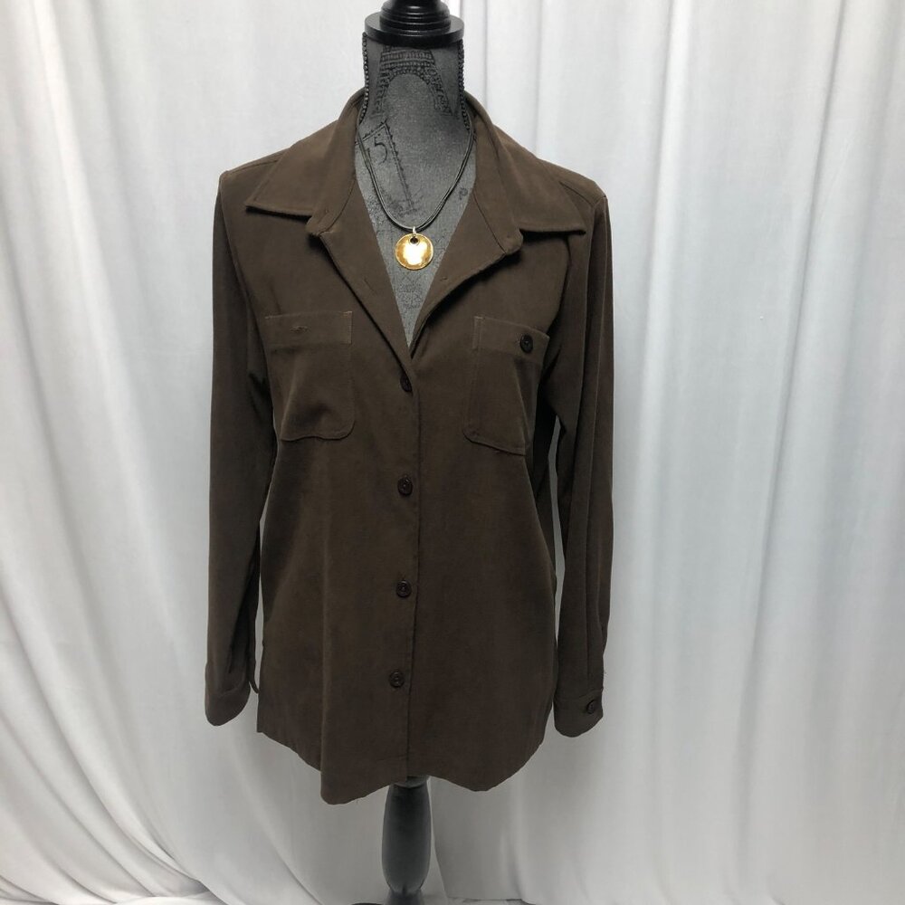 Christopher and Banks Shirt Womens Size Medium Brown Button Up Brushed Blouse